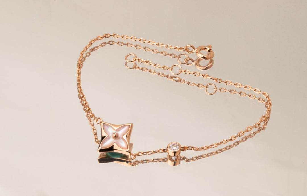 [Psychic Jewelrys]STAR PINK MOP 1 DIAMOND PINK GOLD NECKLACE