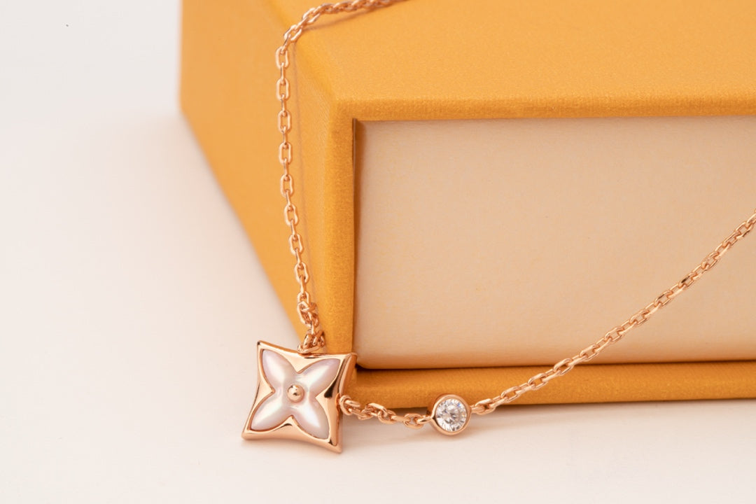 [Psychic Jewelrys]STAR PINK MOP 1 DIAMOND PINK GOLD NECKLACE