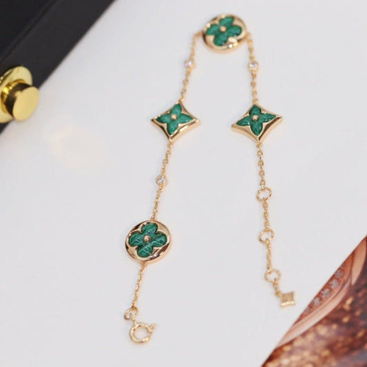 [Psychic Jewelrys]STAR AND SUN 4 MOTIF PINK GOLD MALACHITE BRACELET