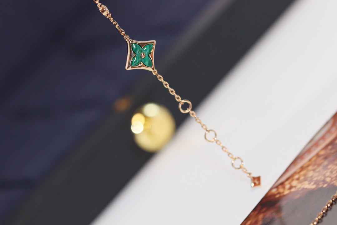 [Psychic Jewelrys]STAR AND SUN 4 MOTIF PINK GOLD MALACHITE BRACELET