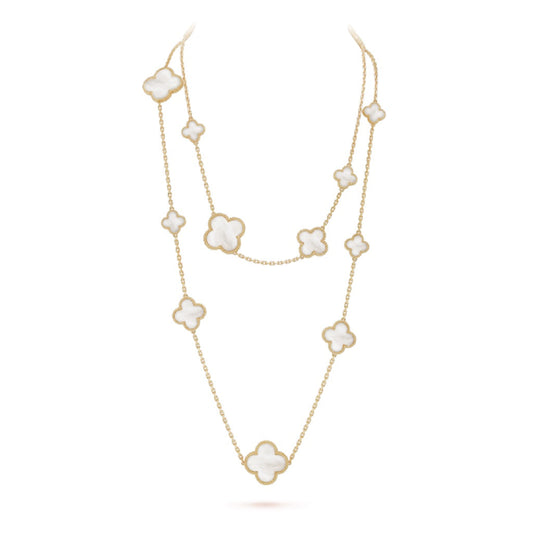[Psychic Jewelrys]CLOVER 16 MOTIF WHITE MOP GOLD NECKLACE