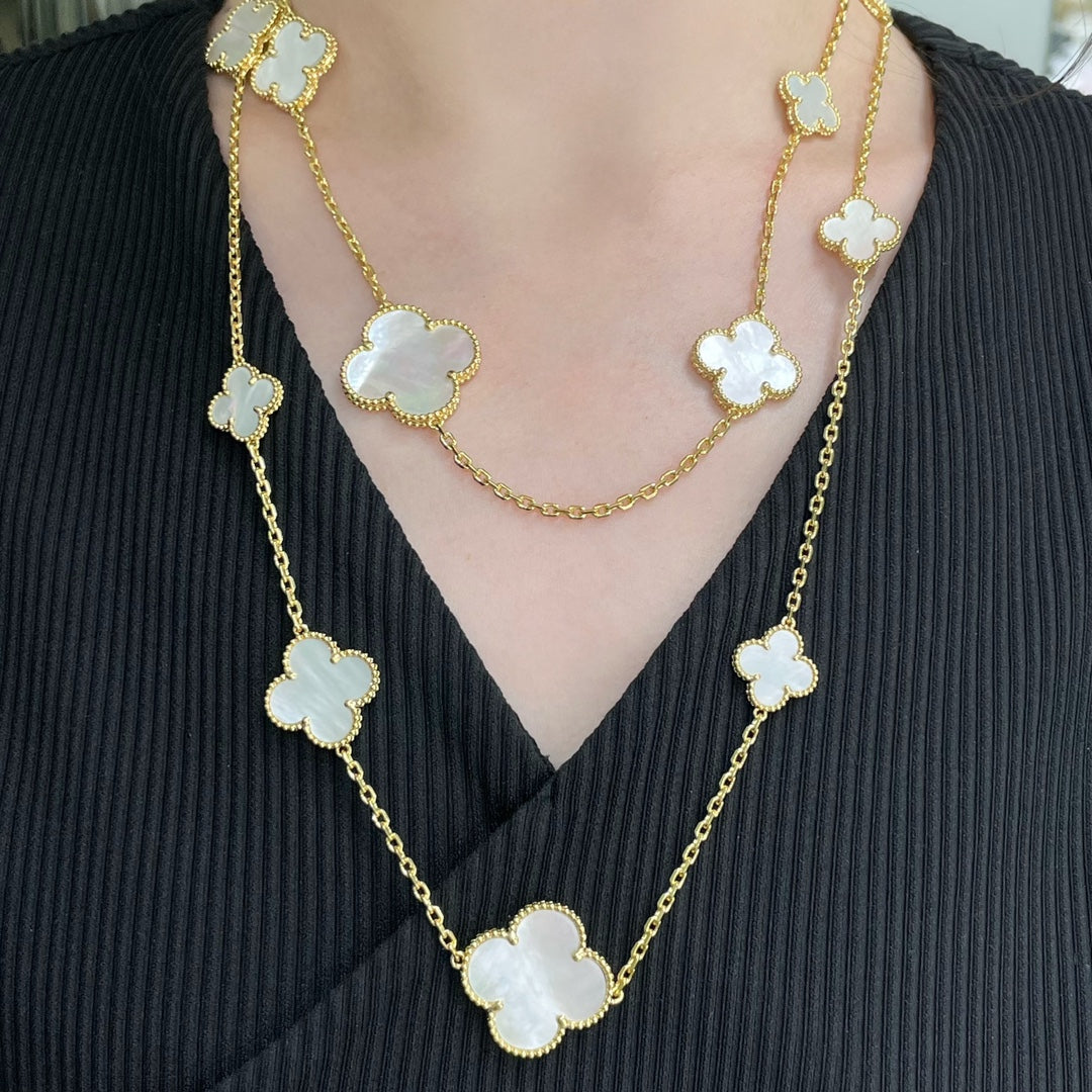 [Psychic Jewelrys]CLOVER 16 MOTIF WHITE MOP GOLD NECKLACE