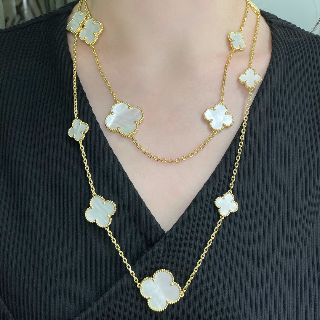 [Psychic Jewelrys]CLOVER 16 MOTIF WHITE MOP GOLD NECKLACE