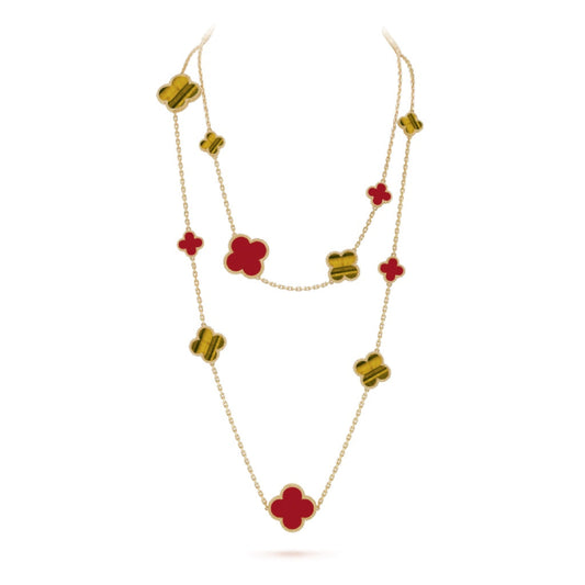 [Psychic Jewelrys]CLOVER 16 MOTIF CARNELIAN TIGER EYE ROSE GOLD NECKLACE
