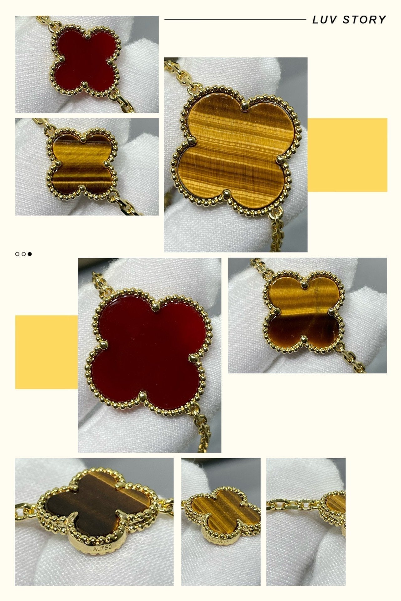 [Psychic Jewelrys]CLOVER 16 MOTIF CARNELIAN TIGER EYE ROSE GOLD NECKLACE