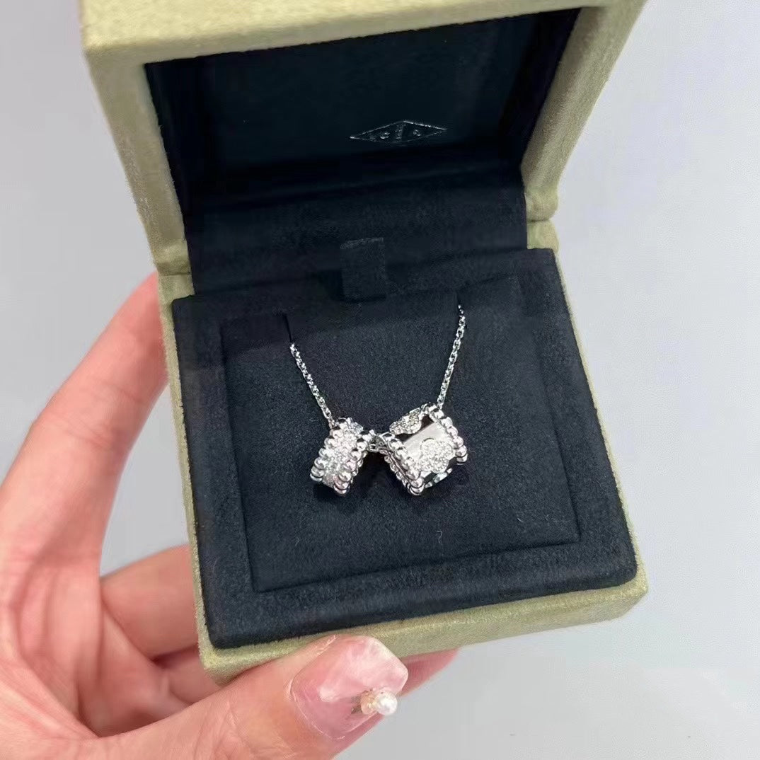 [Psychic Jewelrys]PERLEE DOUBLE PENDANT SILVER DIAMOND NECKLACE