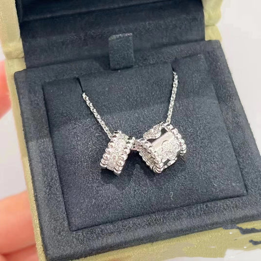 [Psychic Jewelrys]PERLEE DOUBLE PENDANT SILVER DIAMOND NECKLACE