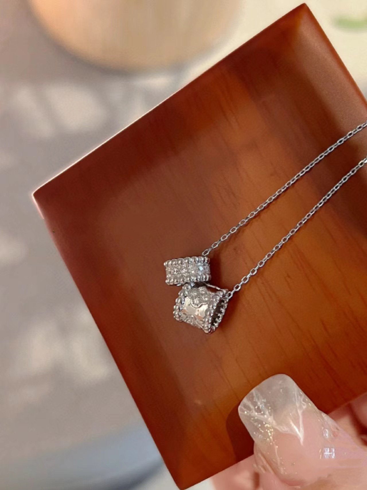 [Psychic Jewelrys]PERLEE DOUBLE PENDANT SILVER DIAMOND NECKLACE