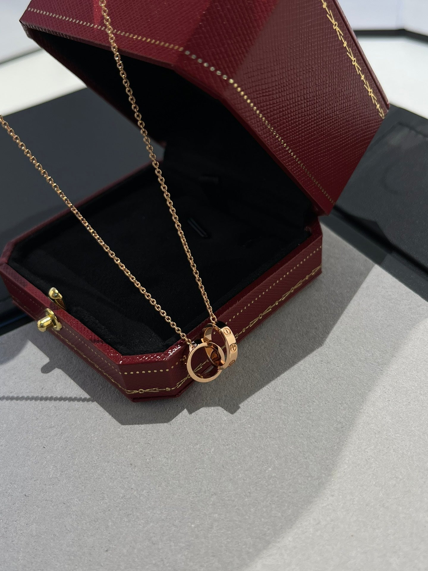 [Psychic Jewelrys]LOVE NECKLACE DOUBLE RING PINK GOLD