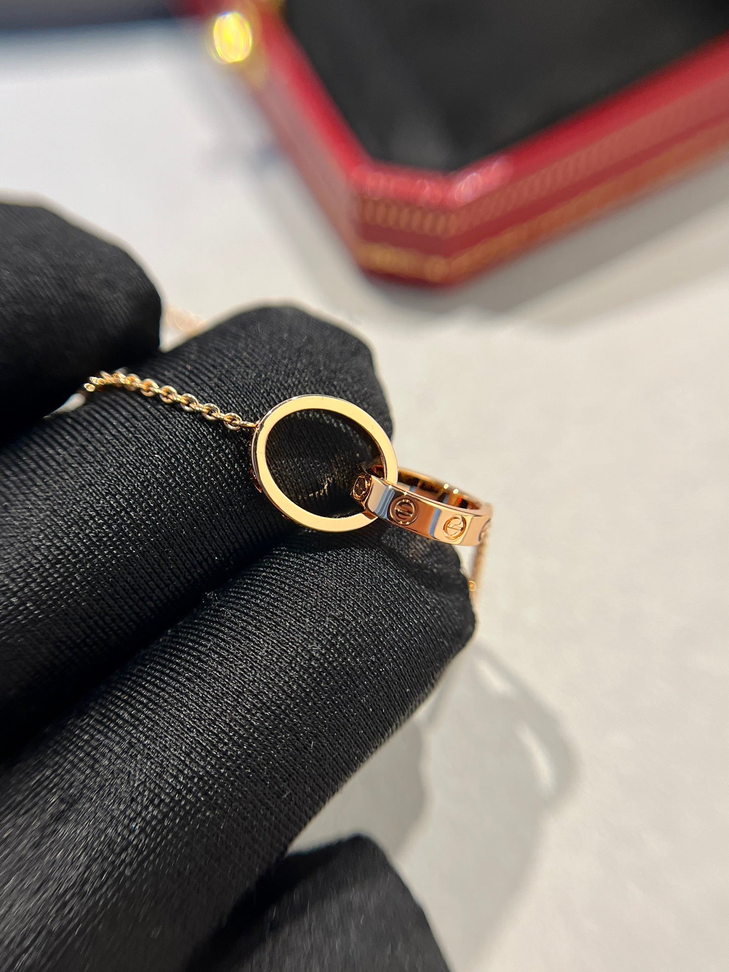 [Psychic Jewelrys]LOVE NECKLACE DOUBLE RING PINK GOLD