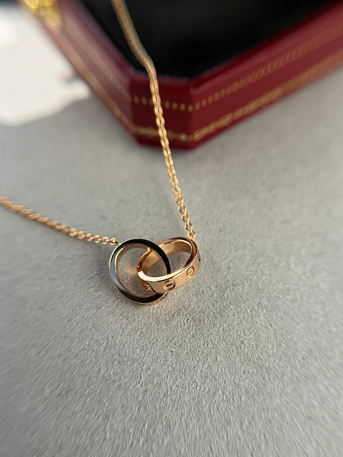 [Psychic Jewelrys]LOVE NECKLACE DOUBLE RING PINK GOLD