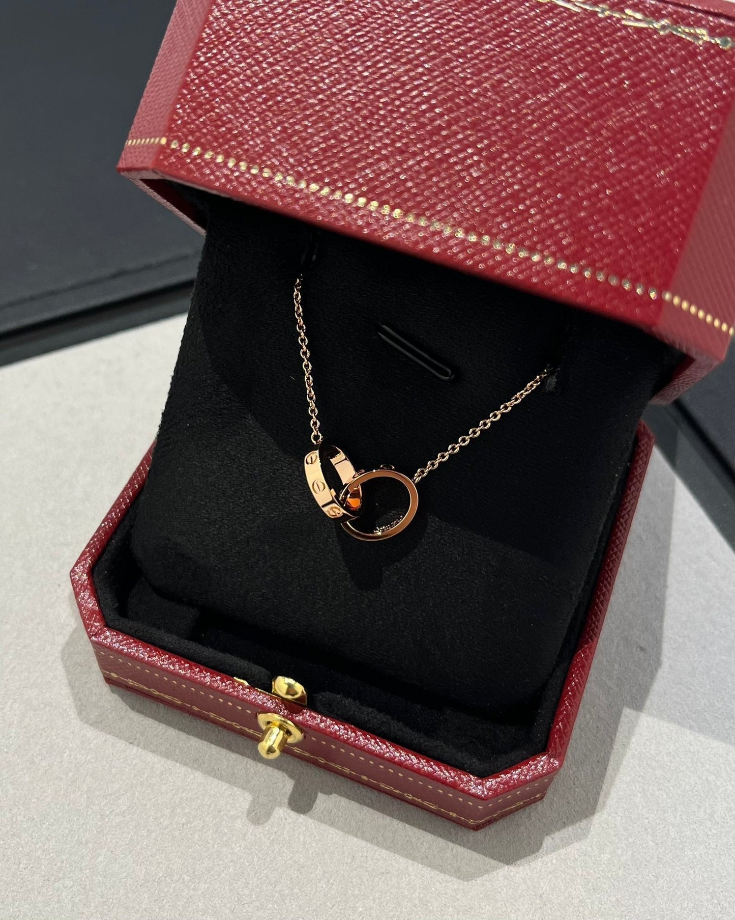 [Psychic Jewelrys]LOVE NECKLACE DOUBLE RING PINK GOLD