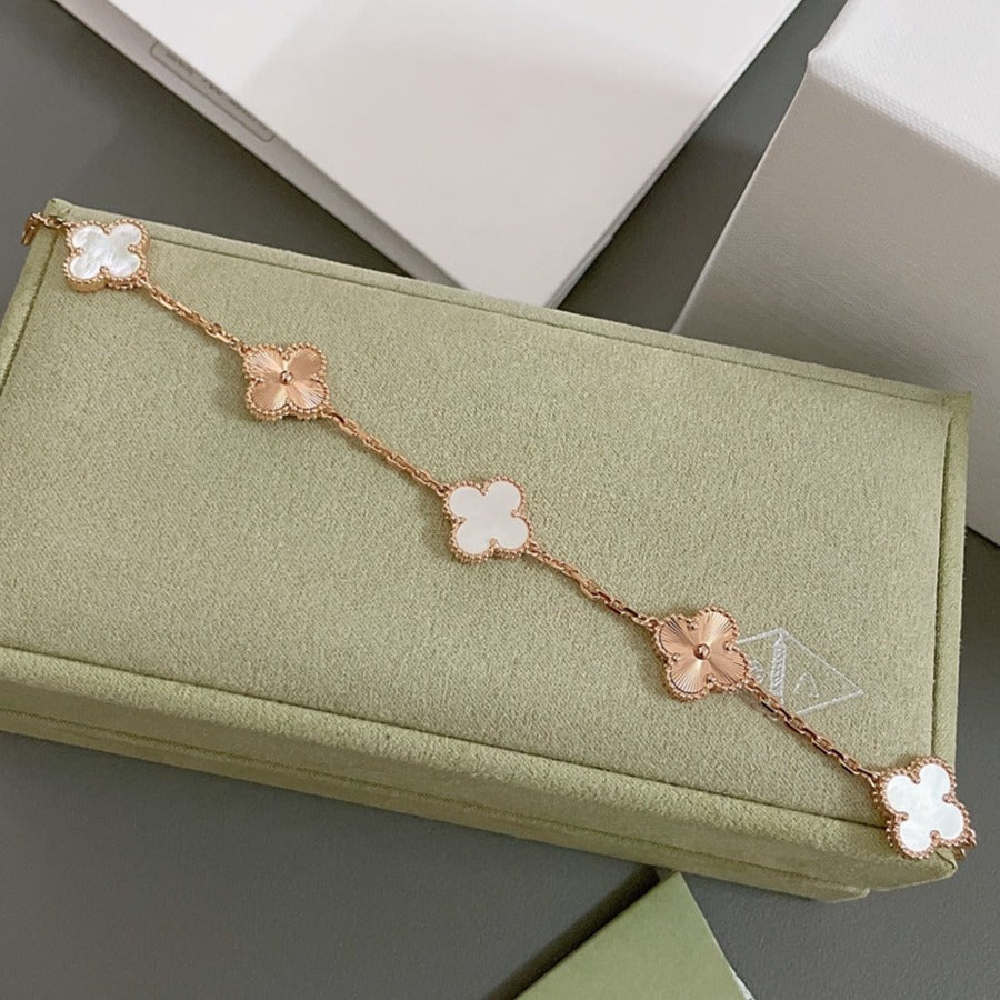 [Psychic Jewelrys]CLOVER BRACELET 5 MOTIF WHITE MOP PINK GOLD