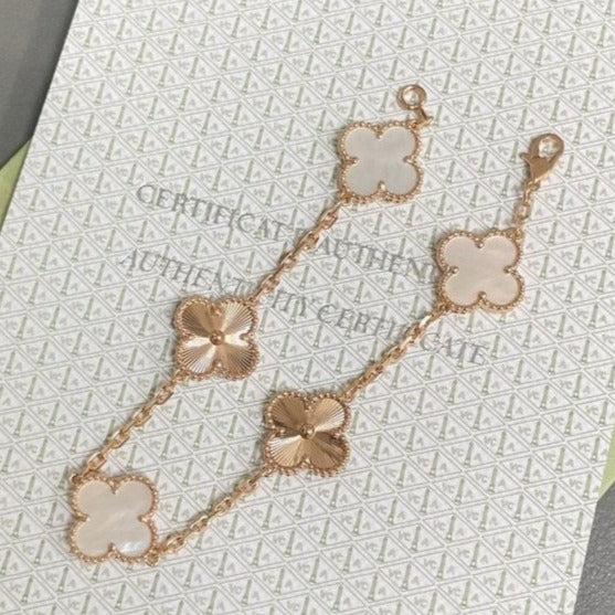 [Psychic Jewelrys]CLOVER BRACELET 5 MOTIF WHITE MOP PINK GOLD