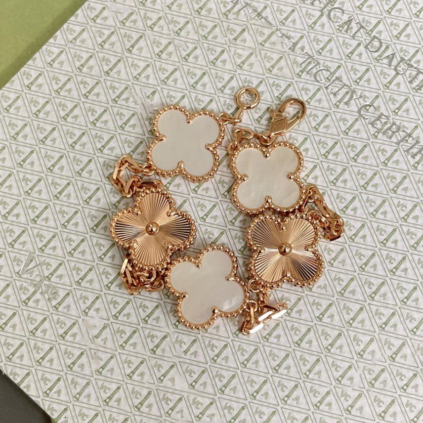 [Psychic Jewelrys]CLOVER BRACELET 5 MOTIF WHITE MOP PINK GOLD