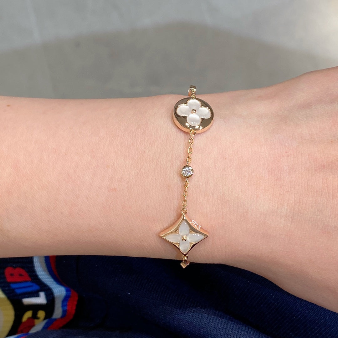 [Psychic Jewelrys]STAR AND SUN 4 MOTIF WHITE MOP PINK GOLD BRACELET