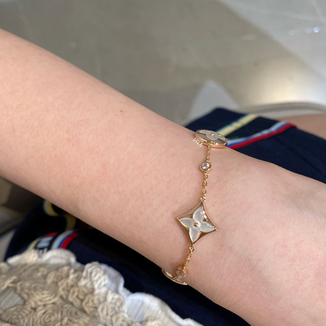 [Psychic Jewelrys]STAR AND SUN 4 MOTIF WHITE MOP PINK GOLD BRACELET