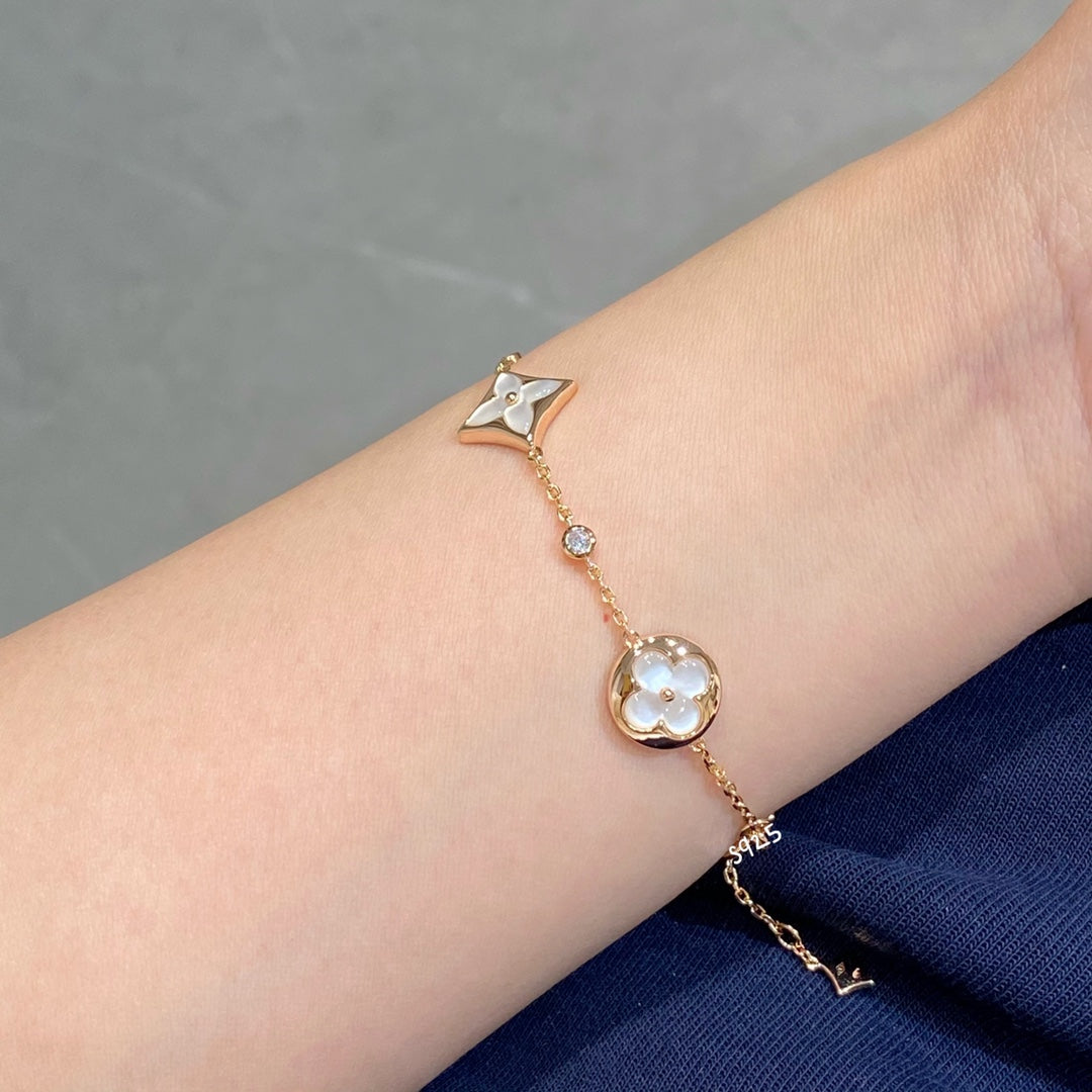 [Psychic Jewelrys]STAR AND SUN 4 MOTIF WHITE MOP PINK GOLD BRACELET