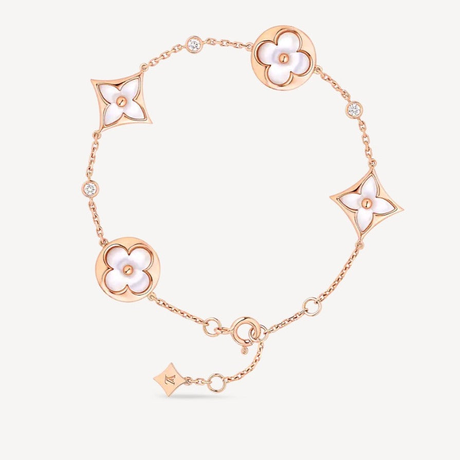 [Psychic Jewelrys]STAR AND SUN 4 MOTIF WHITE MOP PINK GOLD BRACELET