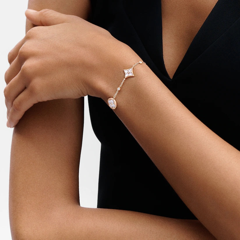 [Psychic Jewelrys]STAR AND SUN 4 MOTIF WHITE MOP PINK GOLD BRACELET