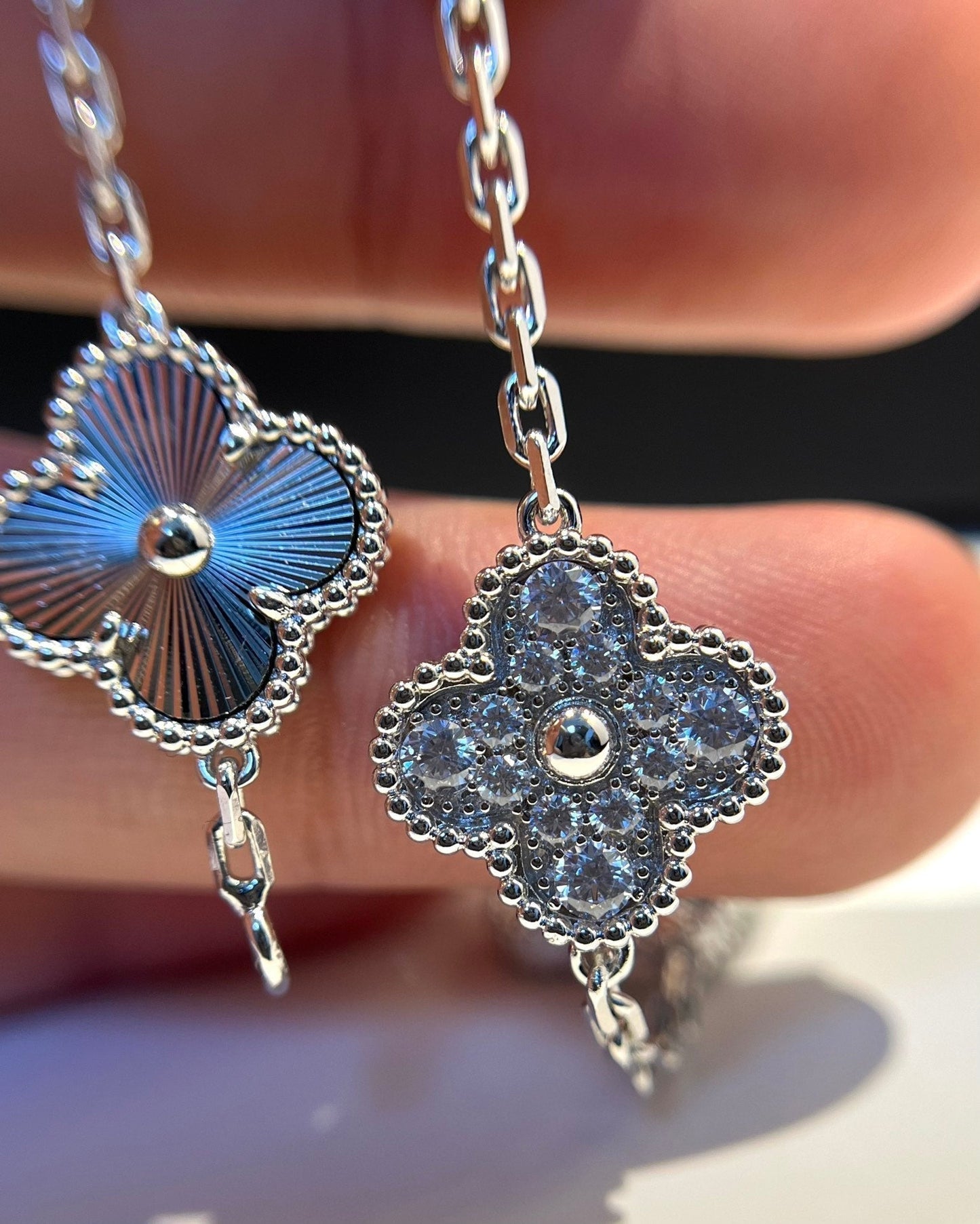 [Psychic Jewelrys]CLOVER 5 MOTIF SILVER DIAMOND BRACELET