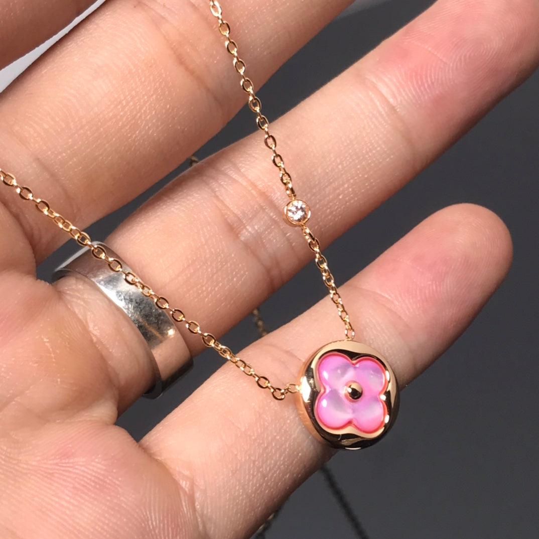 [Psychic Jewelrys]COLOR BLOSSOM PINK MOP SUN GOLD NECKLACE