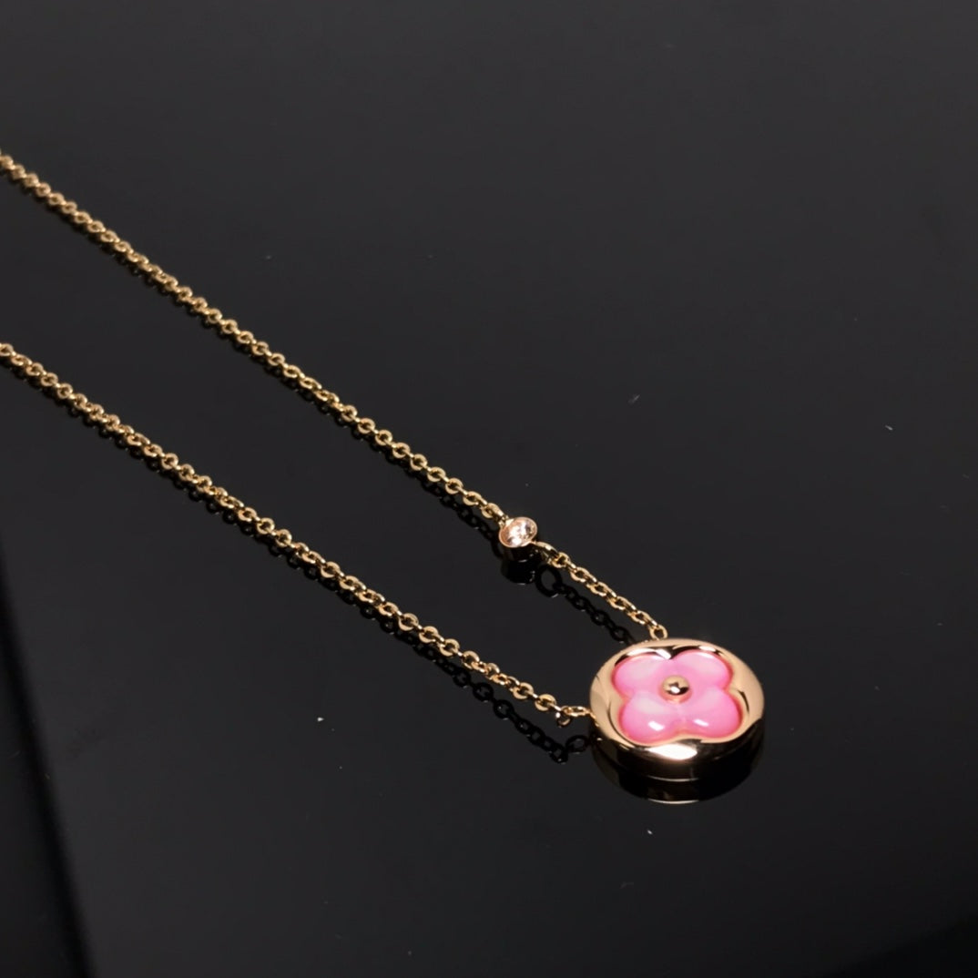 [Psychic Jewelrys]COLOR BLOSSOM PINK MOP SUN GOLD NECKLACE