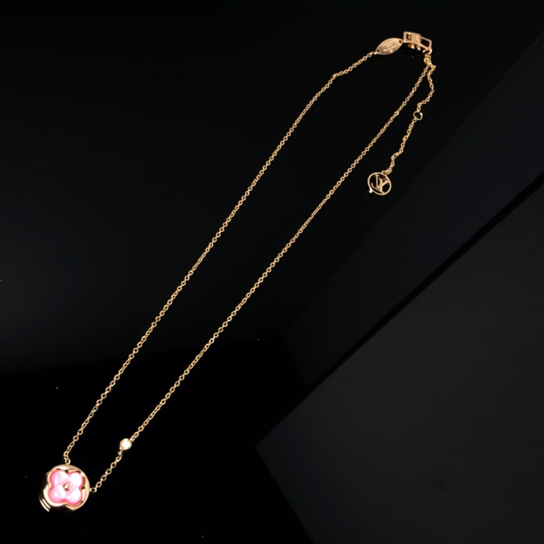 [Psychic Jewelrys]COLOR BLOSSOM PINK MOP SUN GOLD NECKLACE