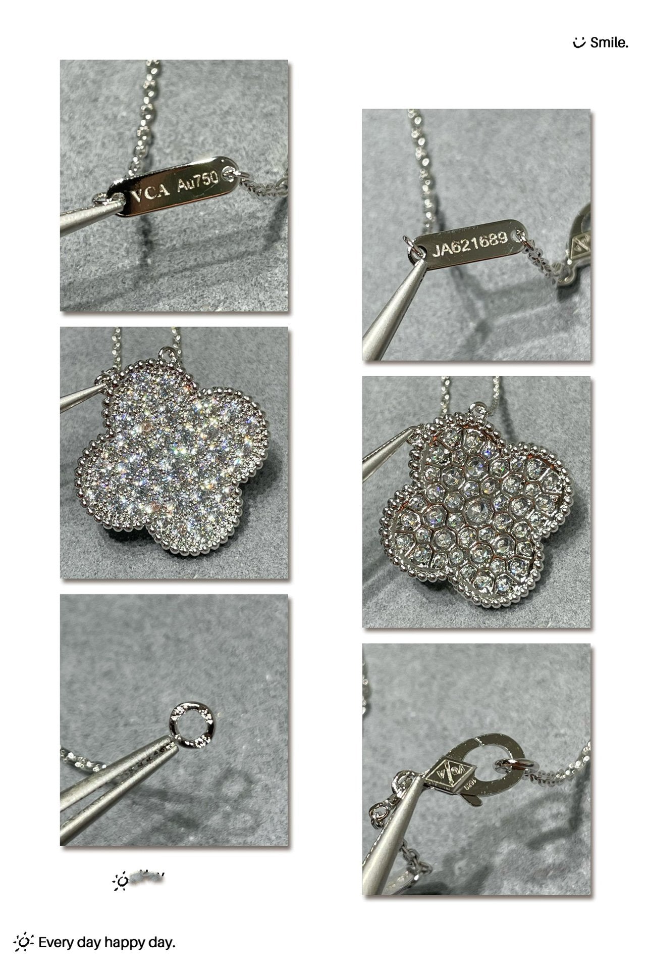 [Psychic Jewelrys]CLOVER 25MM LARGE PENDANT DIAMOND PAVED SILVER NECKLACE