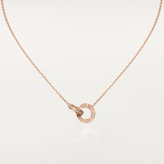 [Psychic Jewelrys]LOVE 7.6MM NECKLACE ROSE GOLD AND SILVER  FULL DIAMOND