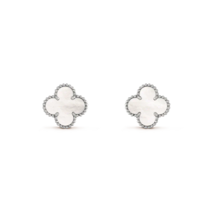 [Psychic Jewelrys]CLOVER MEDIUM 1 MOTIFS  WHITE MOP EARRINGS SILVER