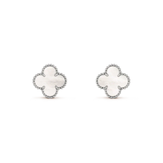 [Psychic Jewelrys]CLOVER MEDIUM 1 MOTIFS  WHITE MOP EARRINGS SILVER