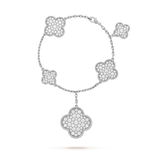 [Psychic Jewelrys]CLOVER 6 MOTIFS SILVER DIAMOND BRACELET