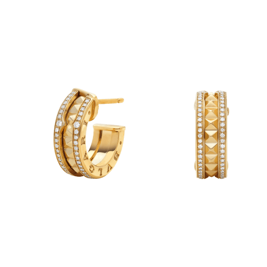 [Psychic Jewelrys]ZERO 1 ROCK GOLD EARRINGS WITH STUDDED SPIRAL AND PAVED DIAMONDS