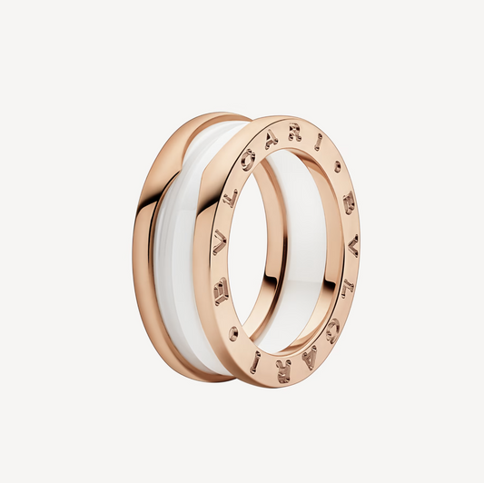 [Psychic Jewelrys]ZERO 1 TWO-BAND LOOPS AND WHITE CERAMIC SPIRAL PINK GOLD RING