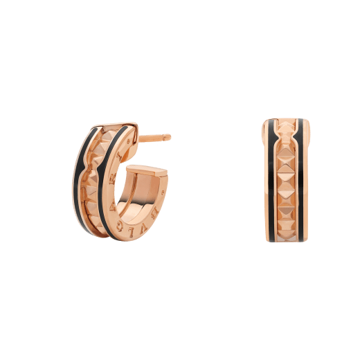 [Psychic Jewelrys]ZERO 1 ROCK PINK GOLD EARRINGS WITH STUDDED SPIRAL AND BLACK CERAMIC