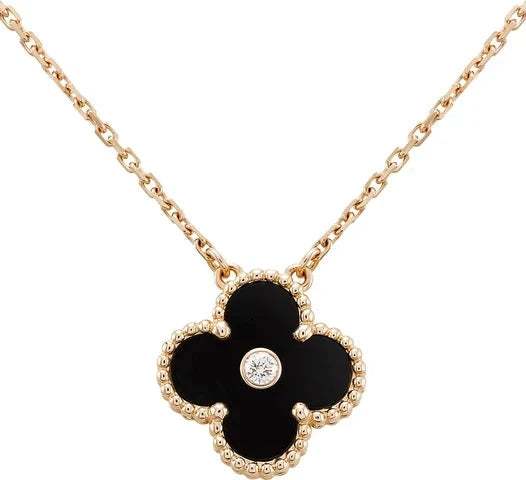 [Psychic Jewelrys]CLOVER 15MM DIAMOND ONYX NECKLACE