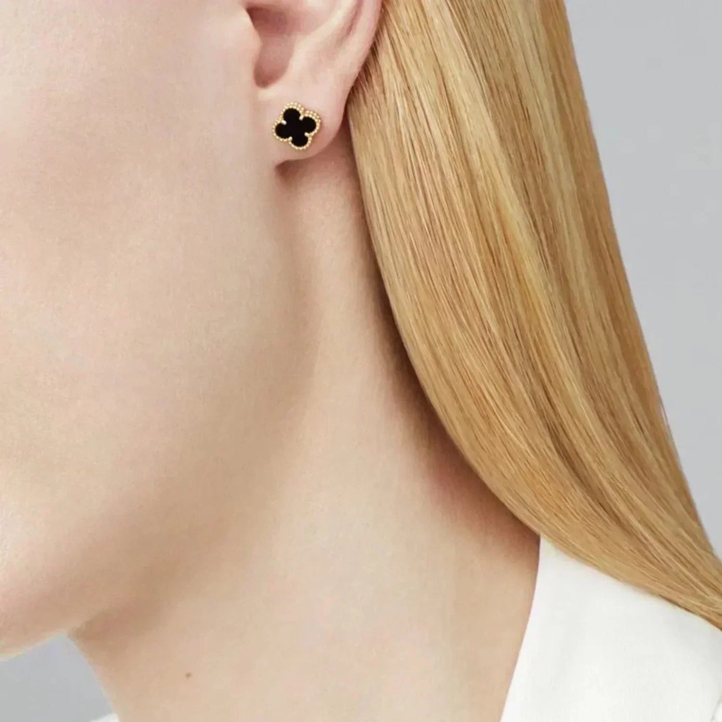 [Psychic Jewelrys]CLOVER MINI 9.5MM BLACK MOP EARRINGS