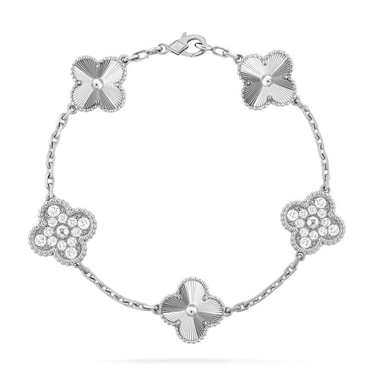 [Psychic Jewelrys]CLOVER 5 MOTIF SILVER DIAMOND BRACELET