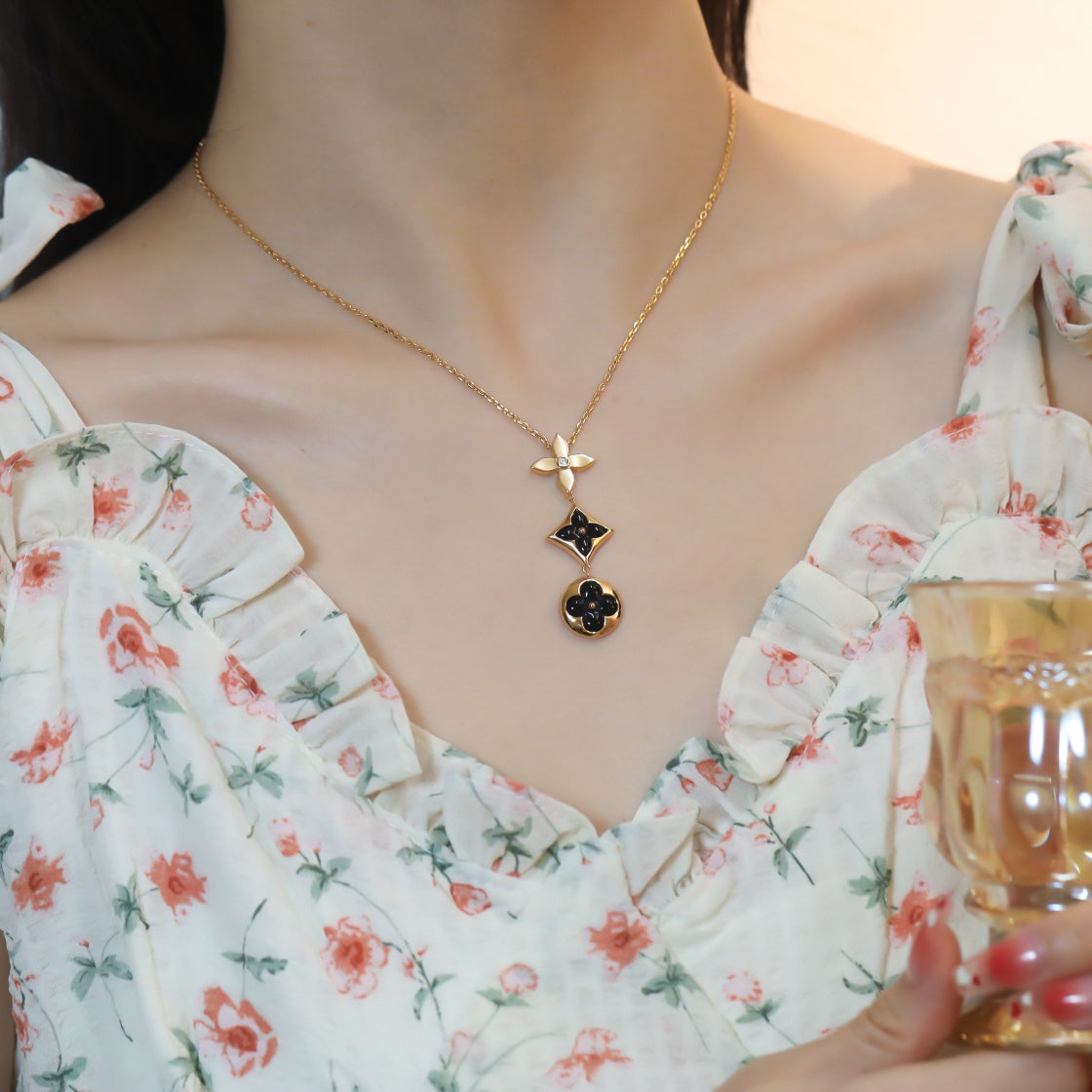 [Psychic Jewelrys]STAR AND SUN ONYX PINK GOLD NECKLACE