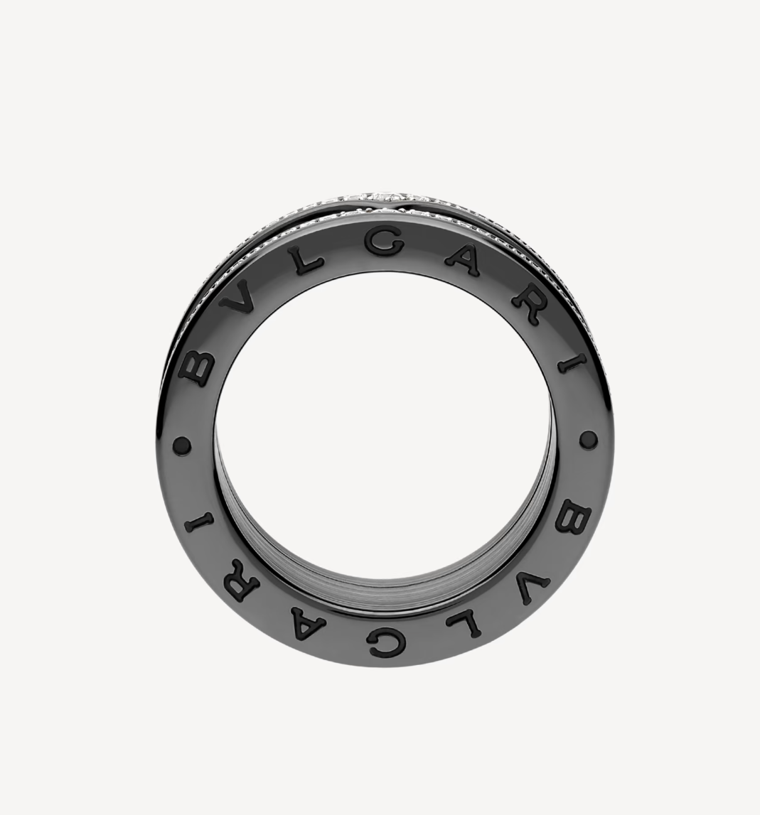 [Psychic Jewelrys]ZERO 1 ROCK FOUR-BAND BLACK CERAMIC WITH STUDDED SPIRAL AND PAVED DIAMONDS RING
