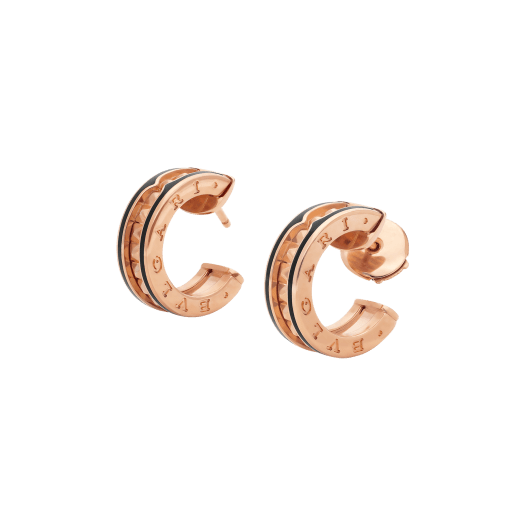 [Psychic Jewelrys]ZERO 1 ROCK PINK GOLD EARRINGS WITH STUDDED SPIRAL AND BLACK CERAMIC