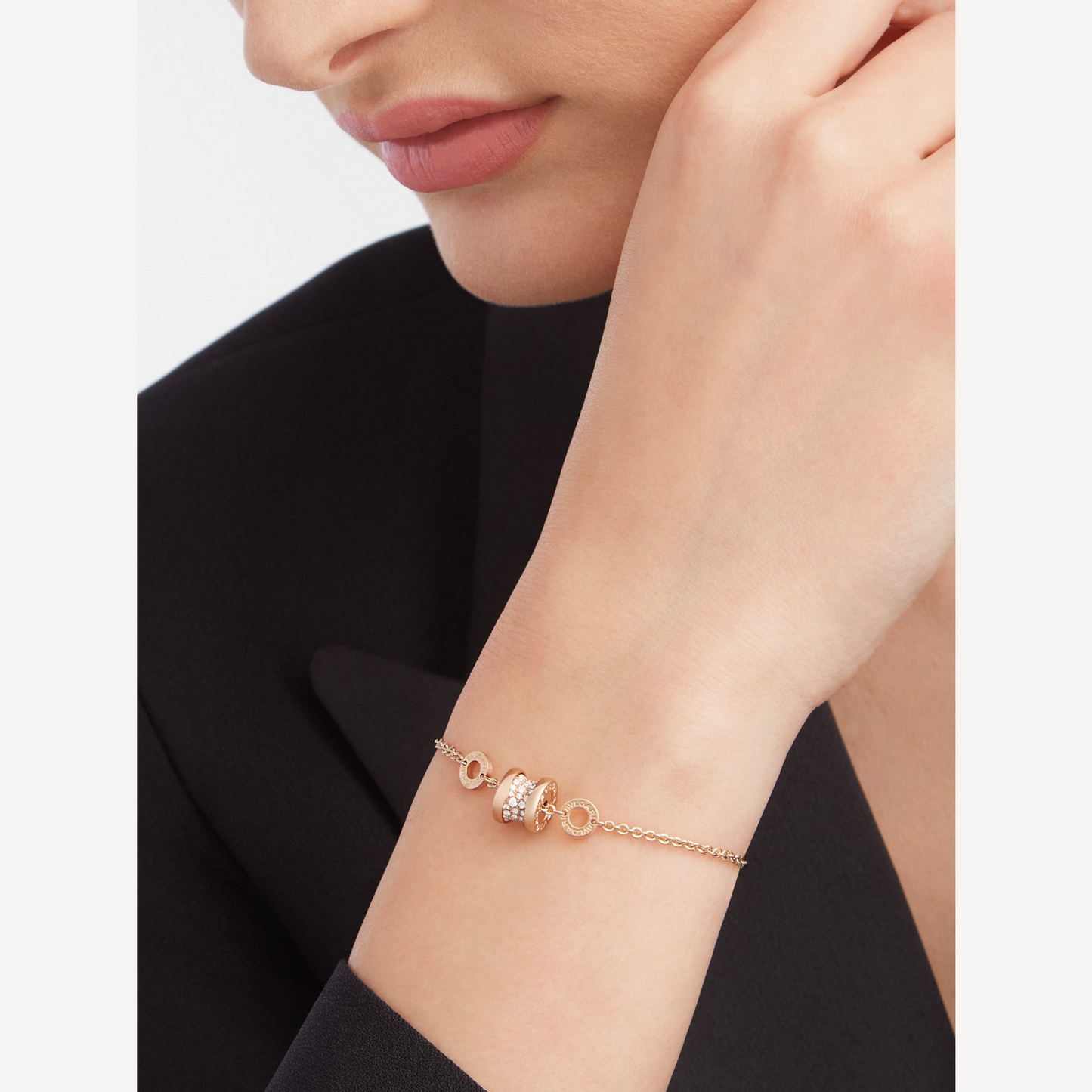 [Psychic Jewelrys]ZERO 1 SOFT PINK GOLD WITH PAVED DIAMONDS ON THE SPIRAL BRACELET