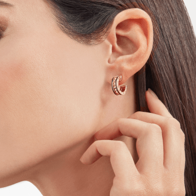 [Psychic Jewelrys]ZERO 1 ROCK PINK GOLD EARRINGS WITH STUDDED SPIRAL AND BLACK CERAMIC