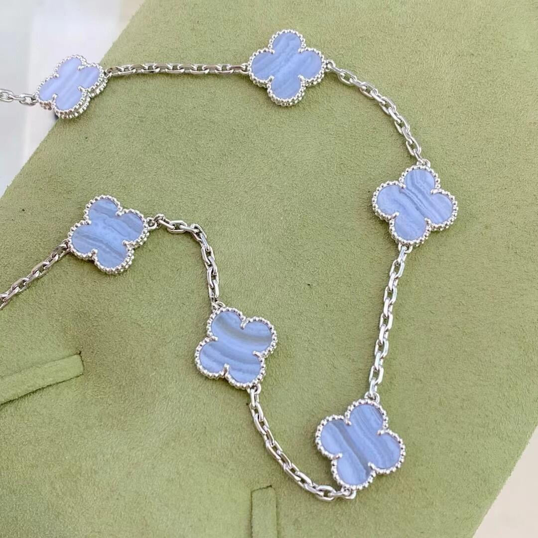 [Psychic Jewelrys]CLOVER 10 MOTIFS PURPLE CHALCEDONY NECKLACE