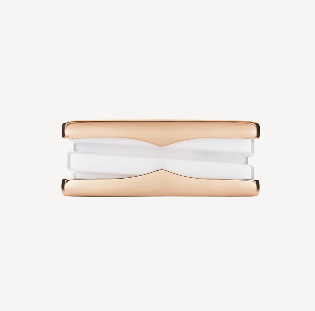 [Psychic Jewelrys]ZERO 1 TWO-BAND LOOPS AND WHITE CERAMIC SPIRAL PINK GOLD RING