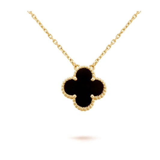 [Psychic Jewelrys]CLOVER 15MM BLACK ONYX SINGLE FLOWER NECKLACE