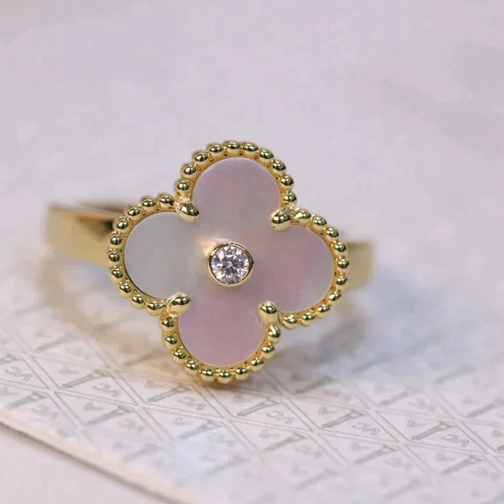 [Psychic Jewelrys]CLOVER PINK MOP RING GOLD DIAMOND