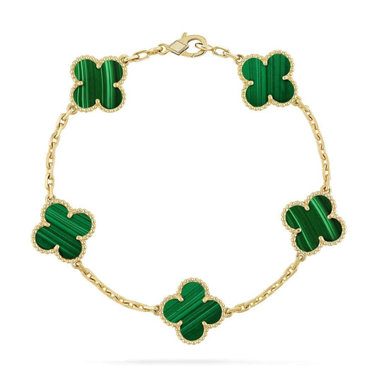 [Psychic Jewelrys]CLOVER 5 MOTIFS MALACHITE BRACELET