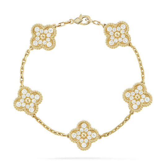 [Psychic Jewelrys]CLOVER 5 MOTIFS  FULL DIAMOND BRACELET